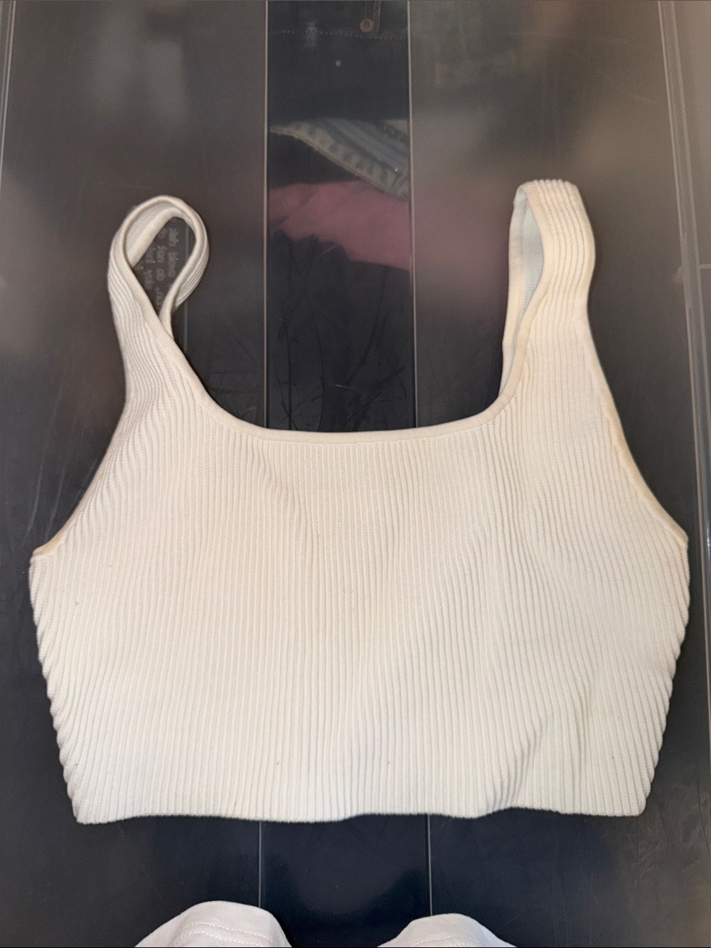 Ribbed Square-Neck Crop Tank Top - White